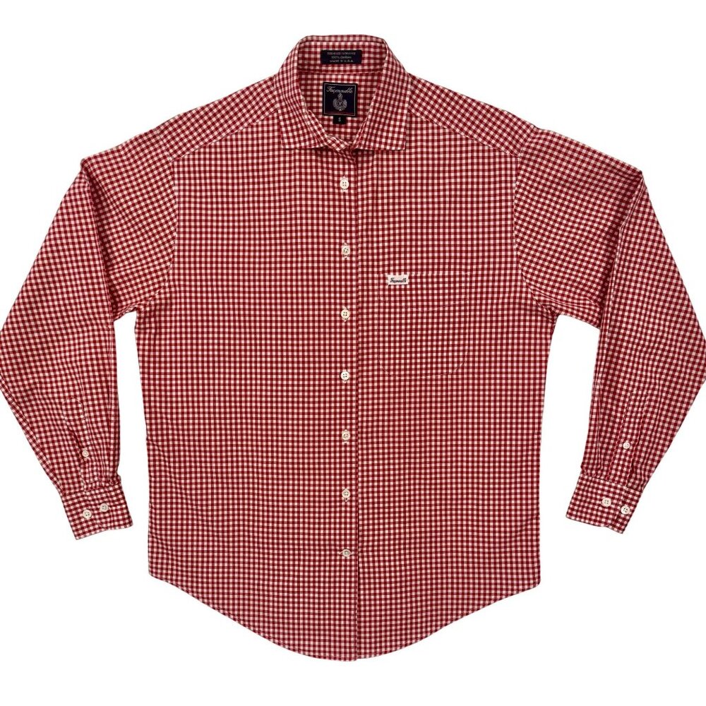 Facconable Mens Red Gingham Button Down Shirt Cla… - image 1